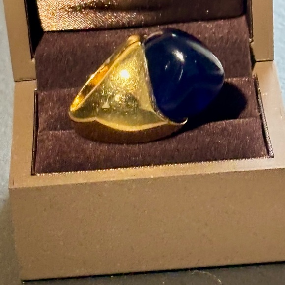 Kenneth Jay Lane Rich Blue Resin Nugget Gold Plated Adjustable Ring Size 5-9 - Picture 5 of 15